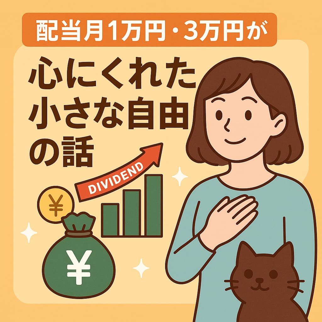 配当と心の安心感を表す黒猫と人物のイラスト